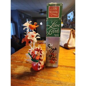 Vintage Flocked Love Birds Christmas Decoration Centerpiece. Original‎ Box